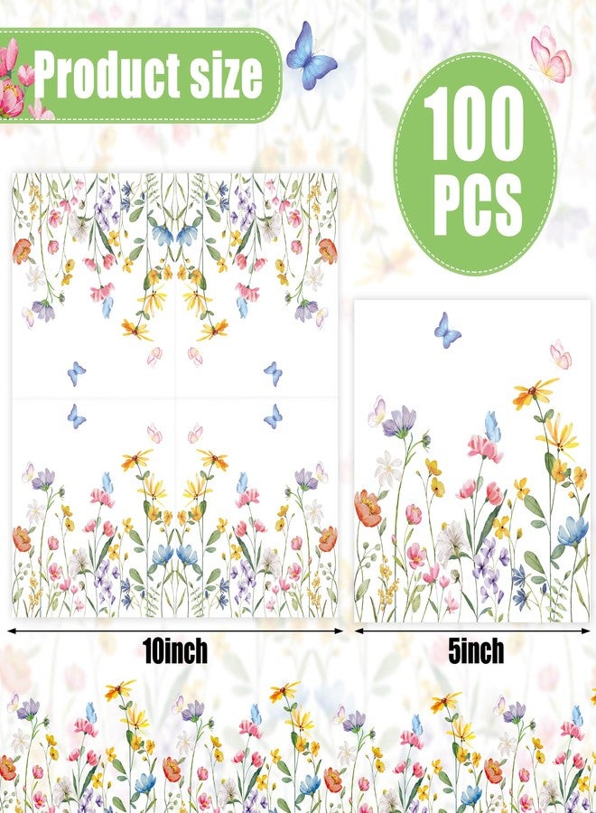 peony man 100 PCS Wildflower Cocktail Napkins Disposable Spring Floral Party Napkins 3-Ply Spring Flower Butterfly Paper Napkin for Wedding Bridal Baby Shower Birthday Tea Party Supplies - Image 2